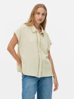 Blouse Met Korte Mouwen En Gehaakte Details