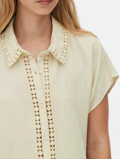Blouse Met Korte Mouwen En Gehaakte Details