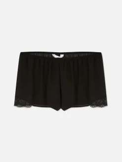 Doorschijnende Pyjamashort Met Mesh En Kanten Rand