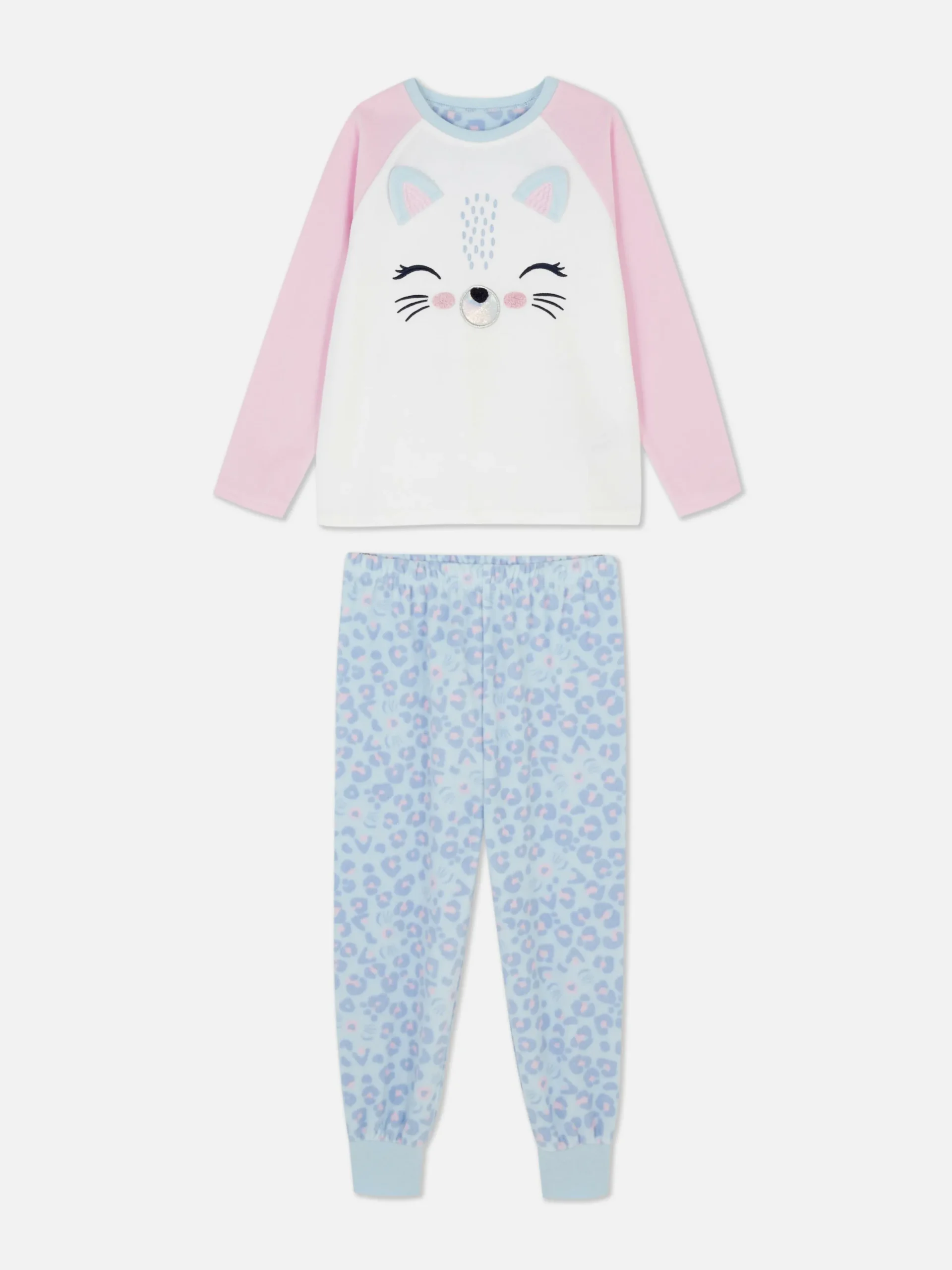 Fleece Pyjama Met Kattenappliqué