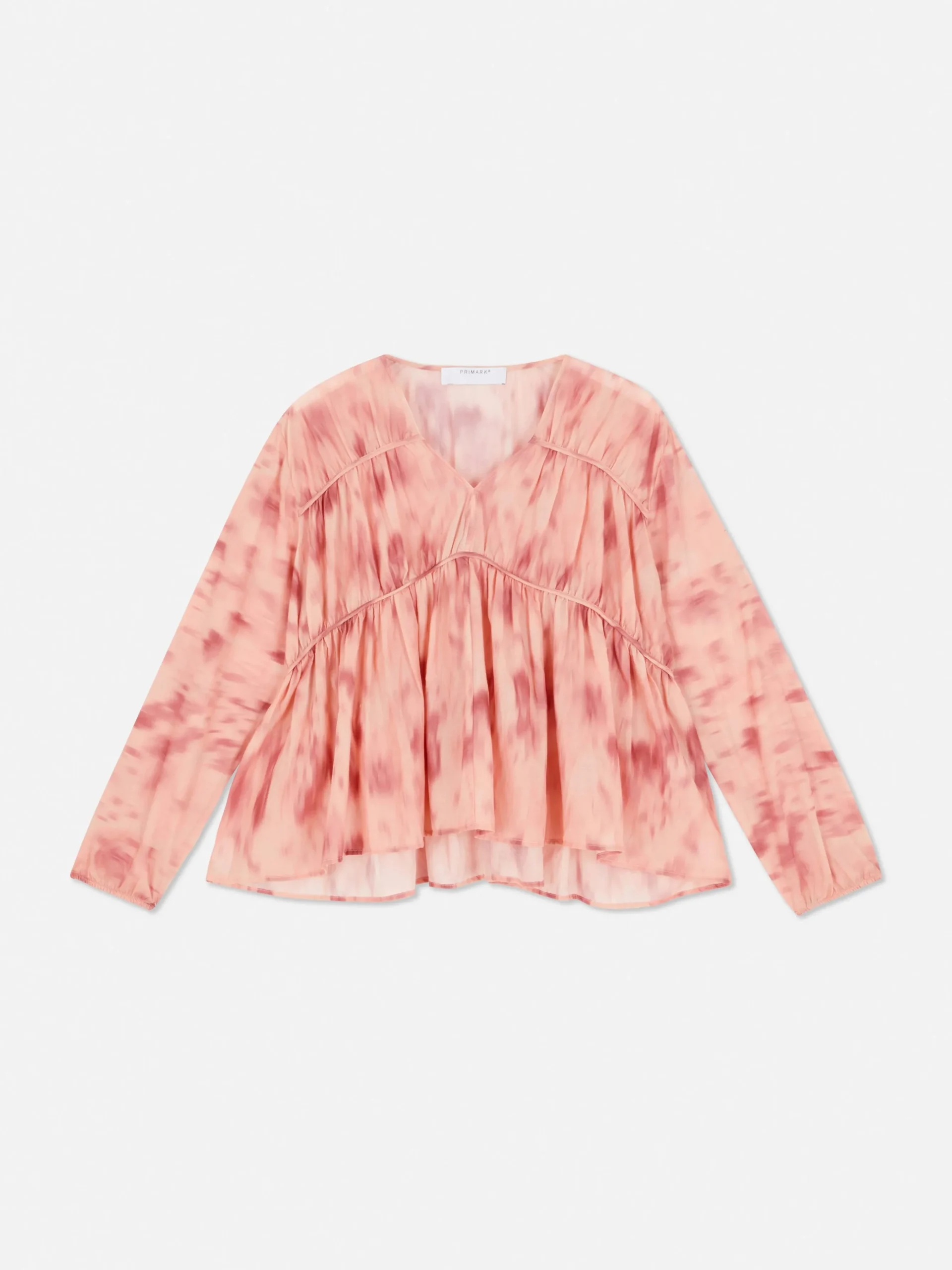 Gedrapeerde Voile Blouse Met Smokwerk