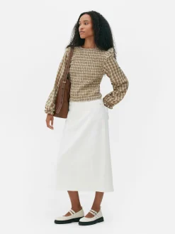 Geruite Blouse Met Lange Op Te Stropen Mouwen