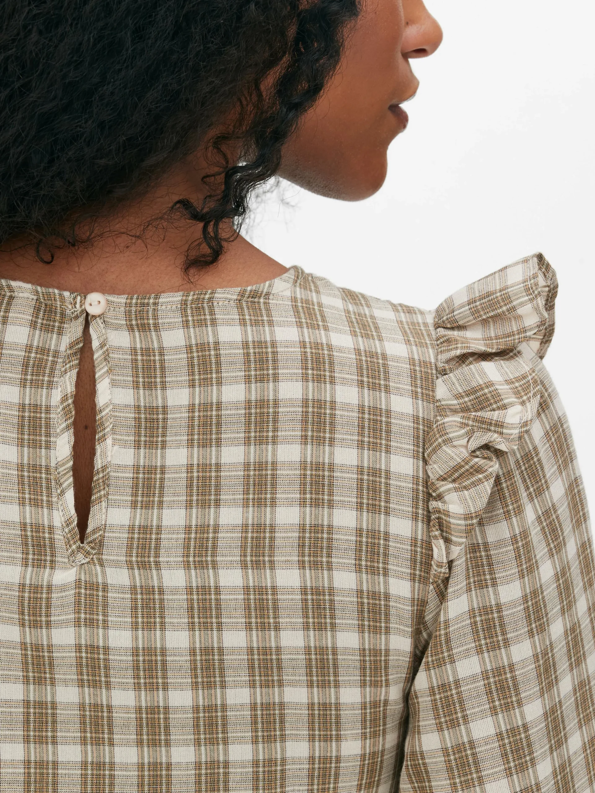 Geruite Blouse Met Lange Op Te Stropen Mouwen