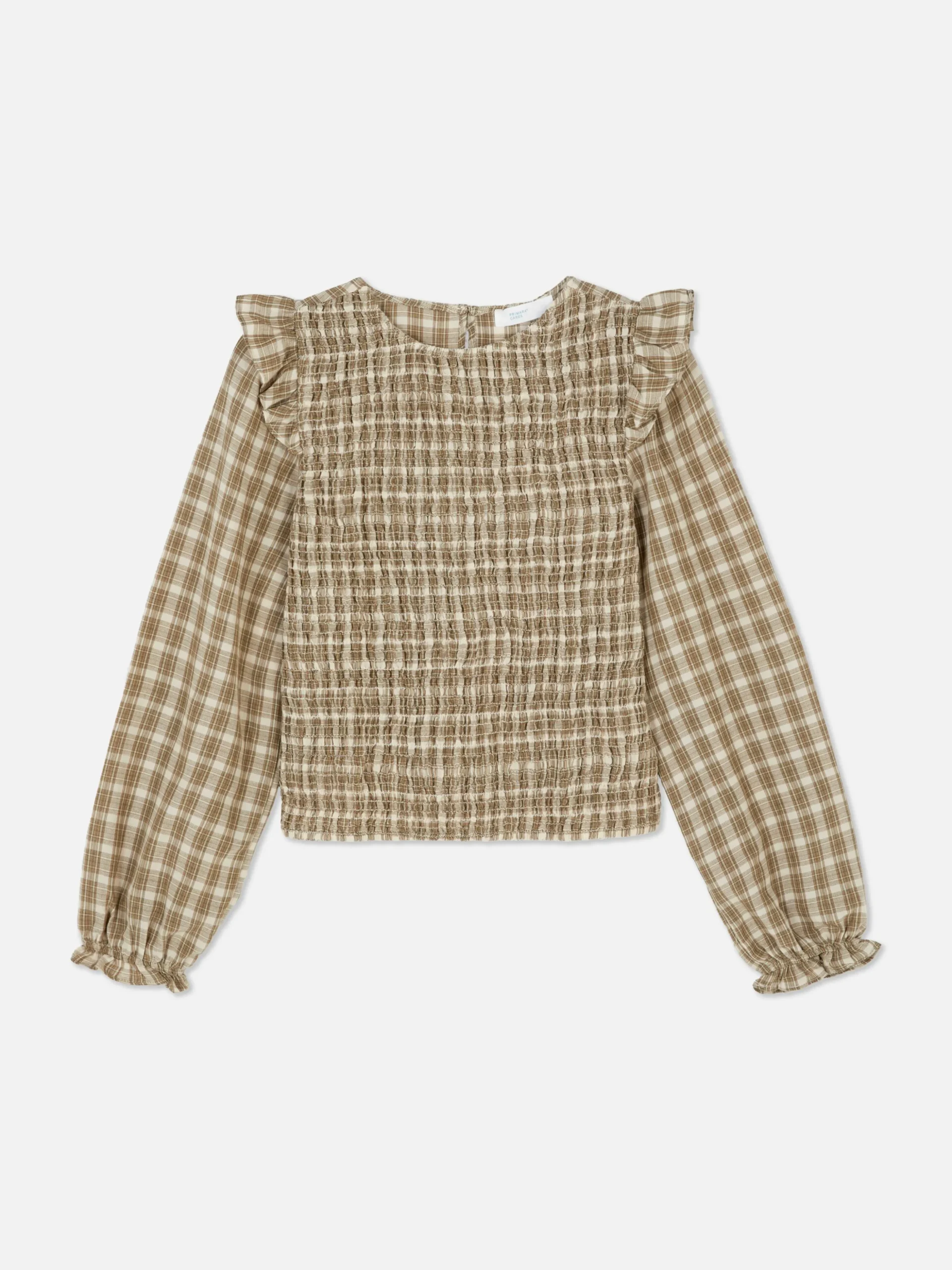 Geruite Blouse Met Lange Op Te Stropen Mouwen