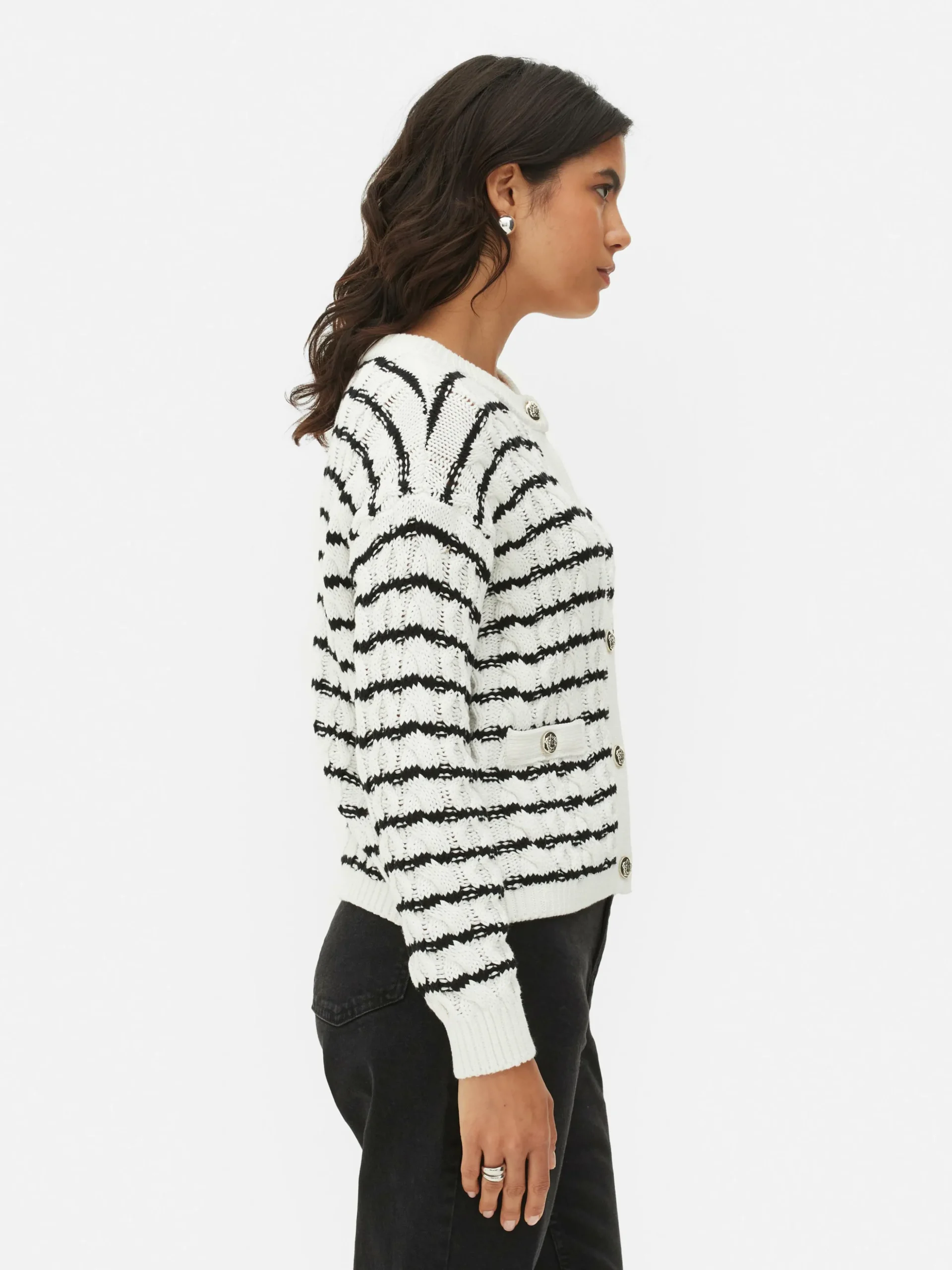 Gestreept Gebreid Vest Met Kabelmotief