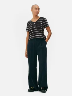 Gestreept T-shirt Met V-hals