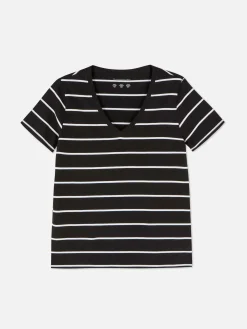 Gestreept T-shirt Met V-hals