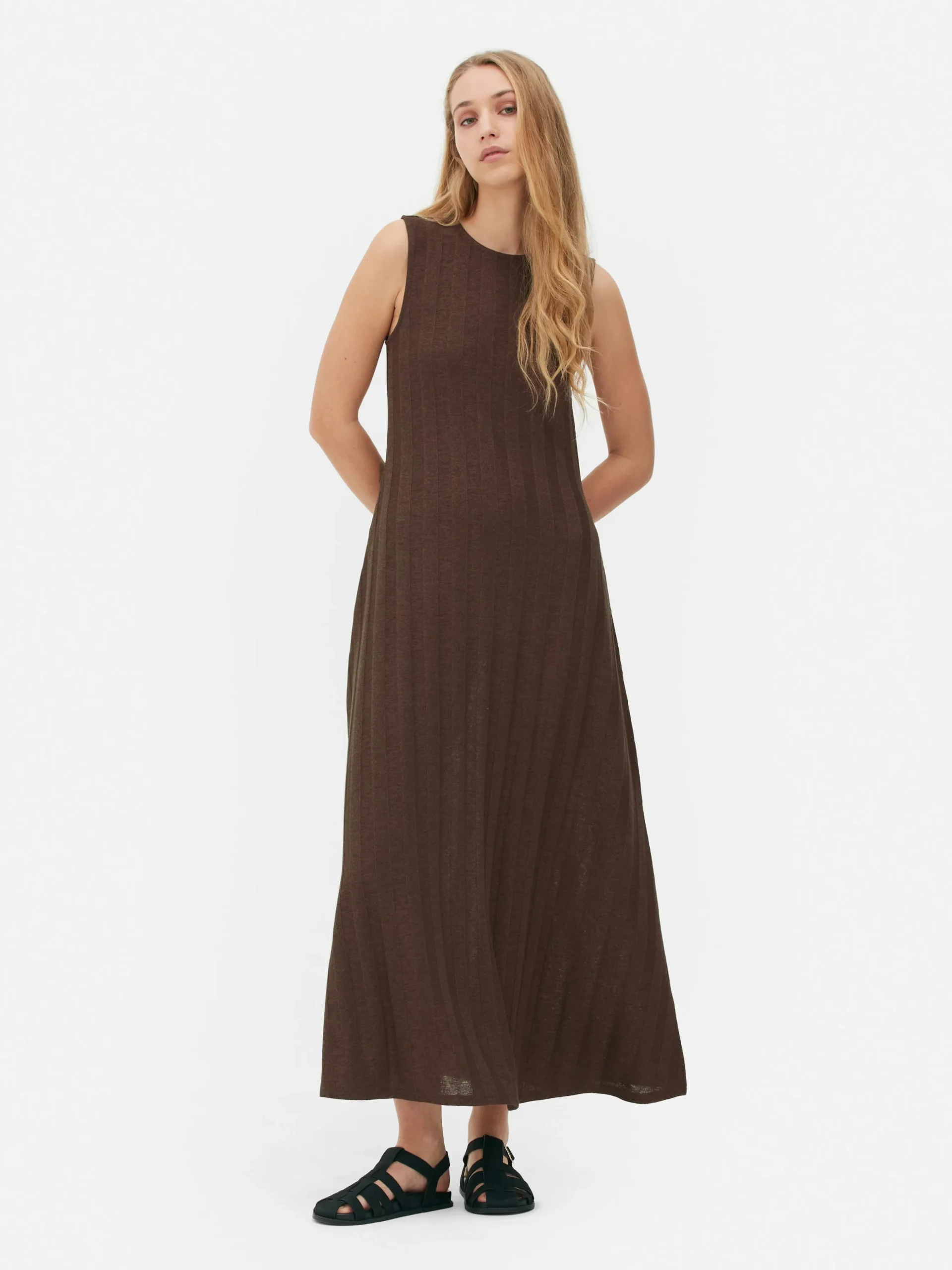 Gestreepte Mouwloze Maxi-jurk Met Textuur