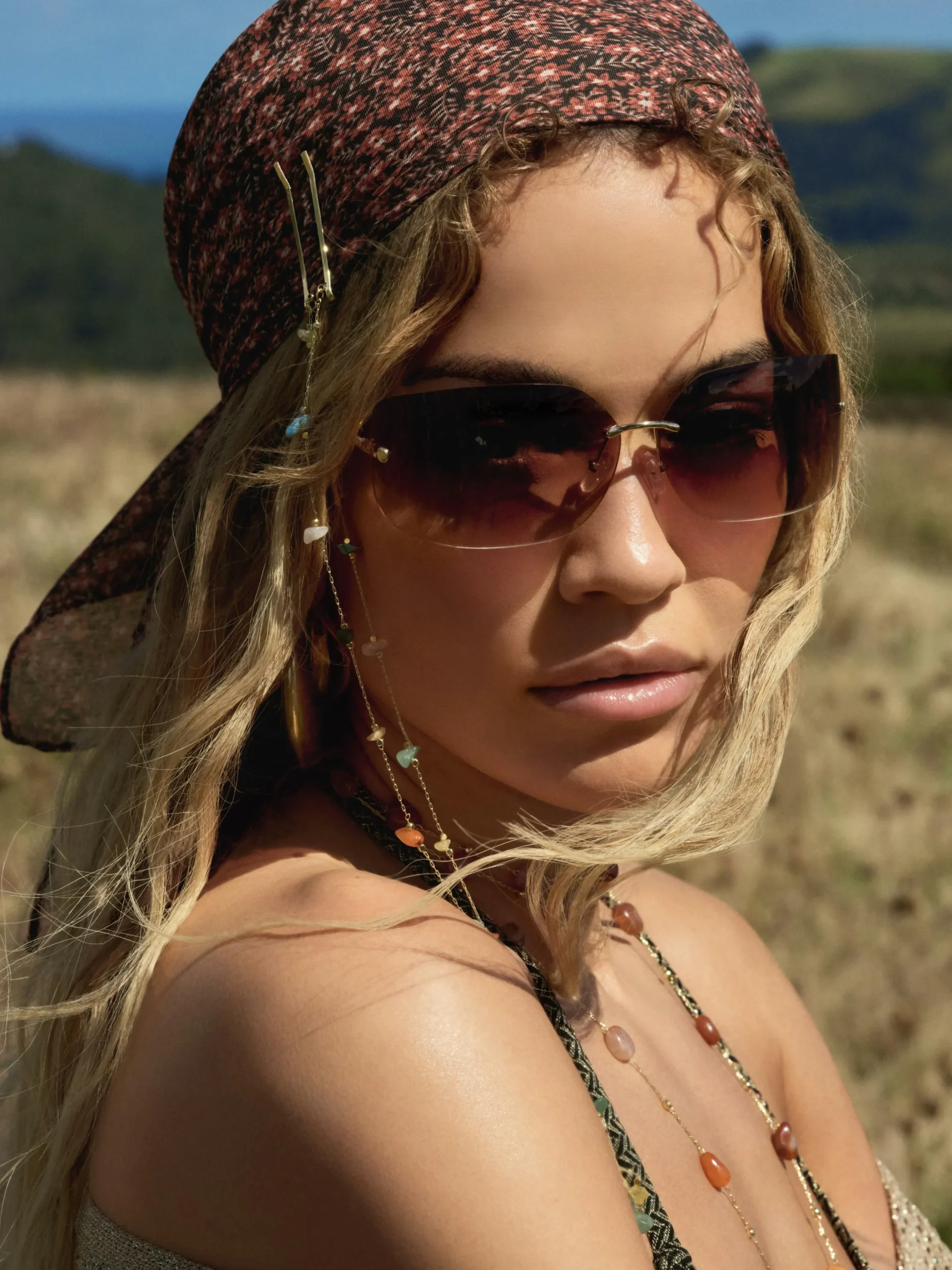 Gevormde Randloze Zonnebril Rita Ora