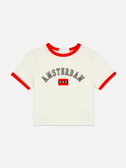 Kort T-shirt Met Contrasterende Biezen Amsterdam