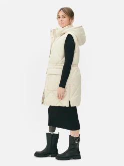 Lange Pufferbodywarmer Met Capuchon