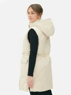 Lange Pufferbodywarmer Met Capuchon