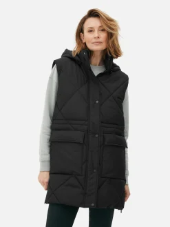 Lange Pufferbodywarmer Met Capuchon