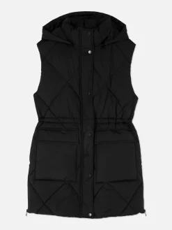 Lange Pufferbodywarmer Met Capuchon