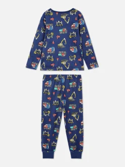 Lange Velours Pyjama Met Bouwvoertuig