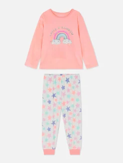 Lange Velours Pyjama Met Regenboog