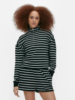 Matchend Gestreept Sweatshirt Met Halve Rits
