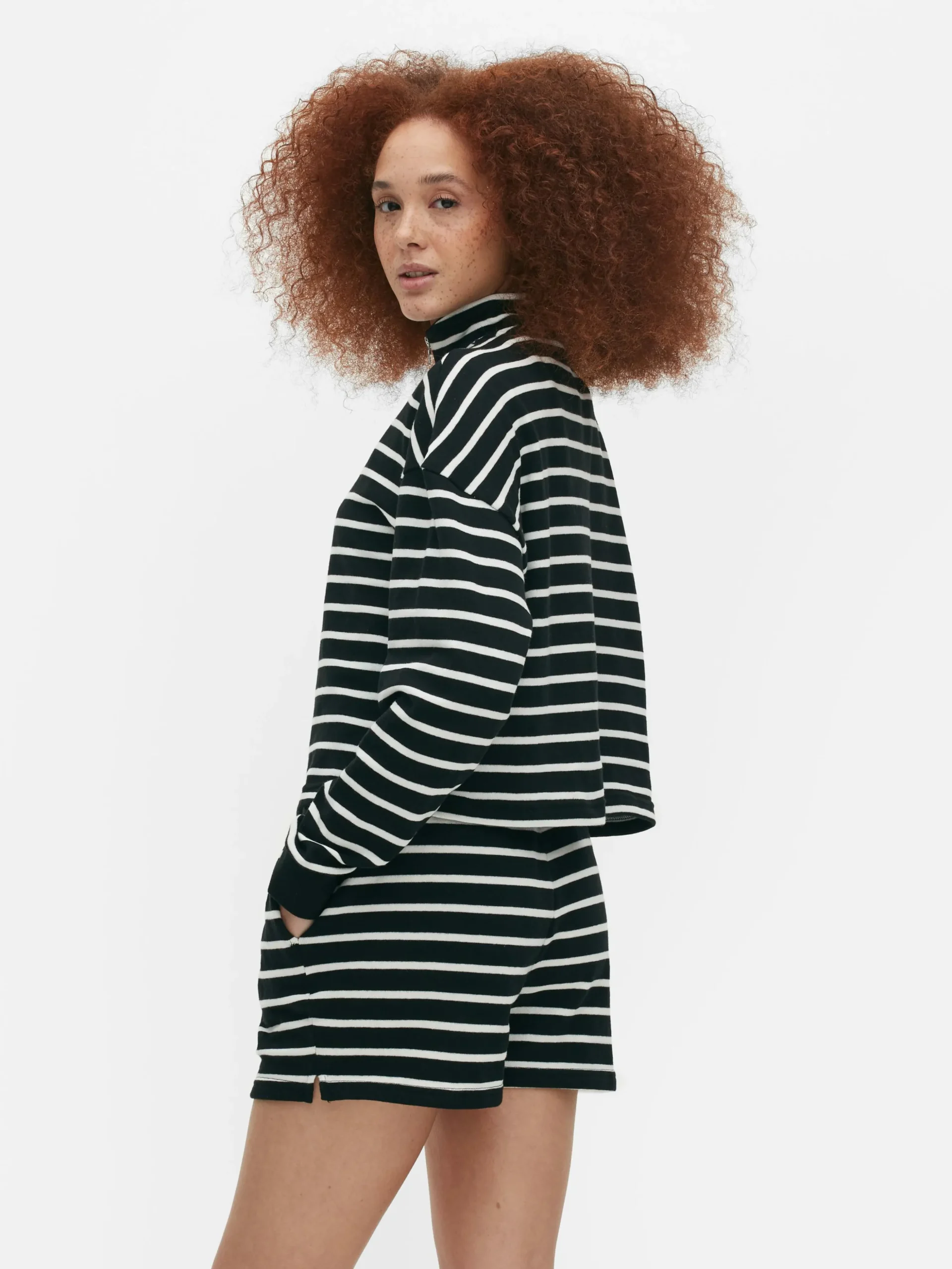 Matchend Gestreept Sweatshirt Met Halve Rits