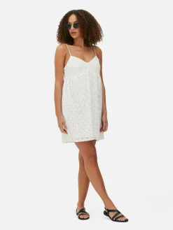 Mini-jurk Met Bandjes En Broderie Anglaise