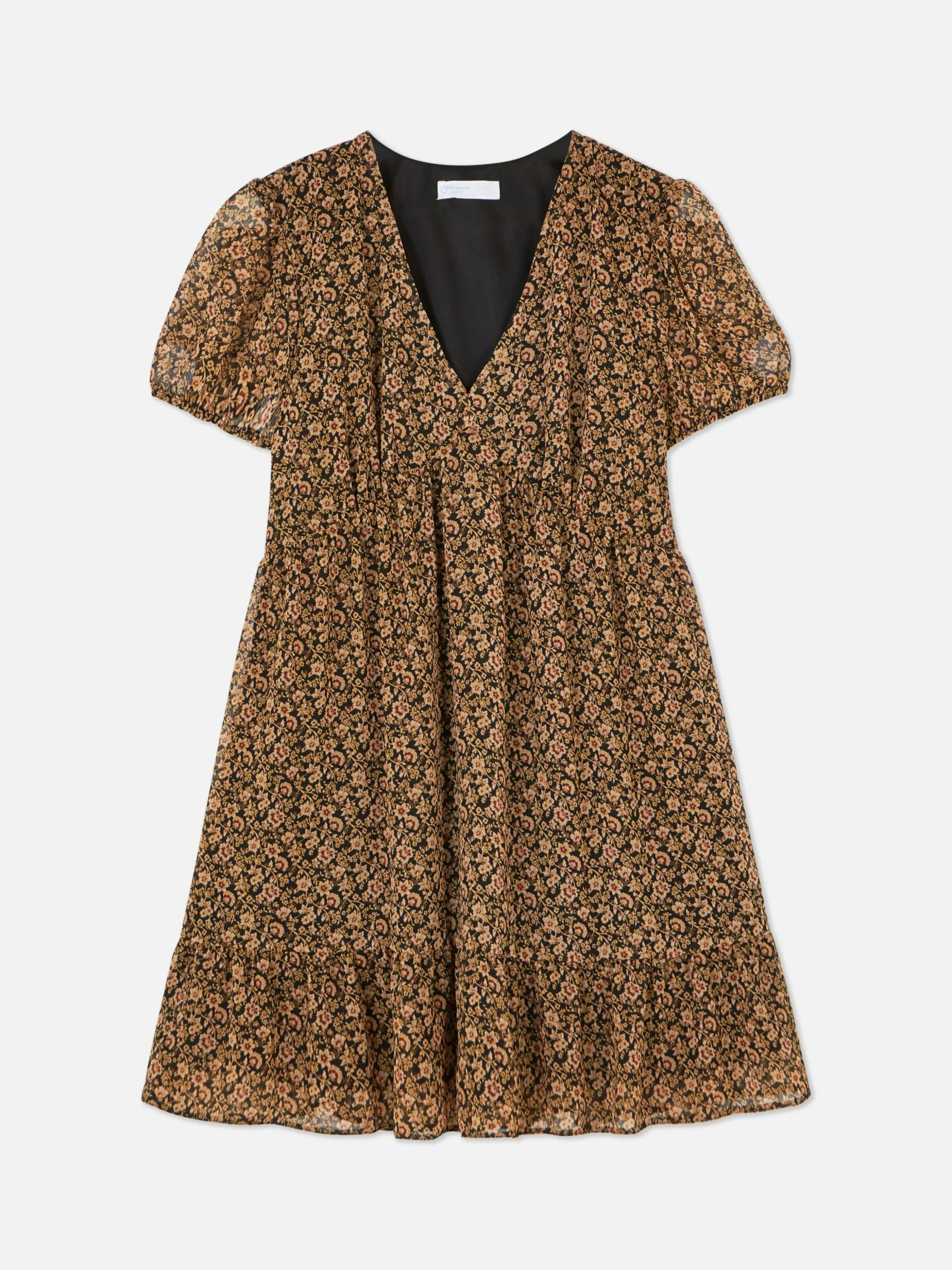 Mini-jurk Met Pofmouwen Van Chiffon