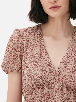 Mini-jurk Met Pofmouwen Van Chiffon