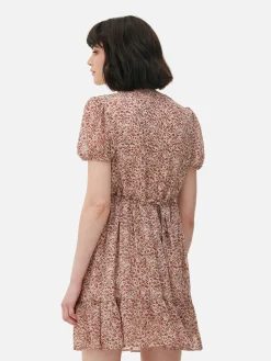 Mini-jurk Met Pofmouwen Van Chiffon