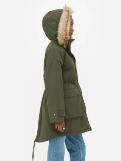Parka Met Capuchon Met Imitatiebontrand