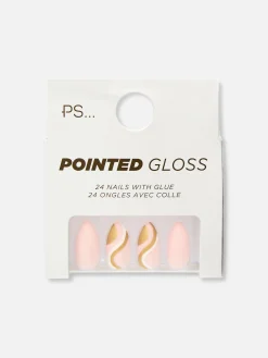 PS... Glanzende Puntige Kunstnagels Met Swirl-effect