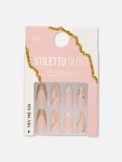 PS... Glanzende Stilettokunstnagels Met Swirl
