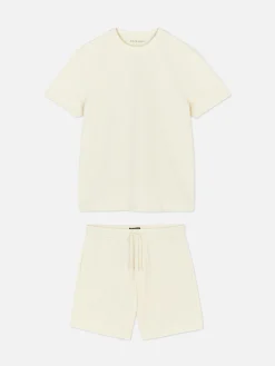 Pyjama Met T-shirt En Korte Broek Van Gewafelde Jersey