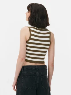 Ribgebreide Korte Tanktop Met Ronde Hals
