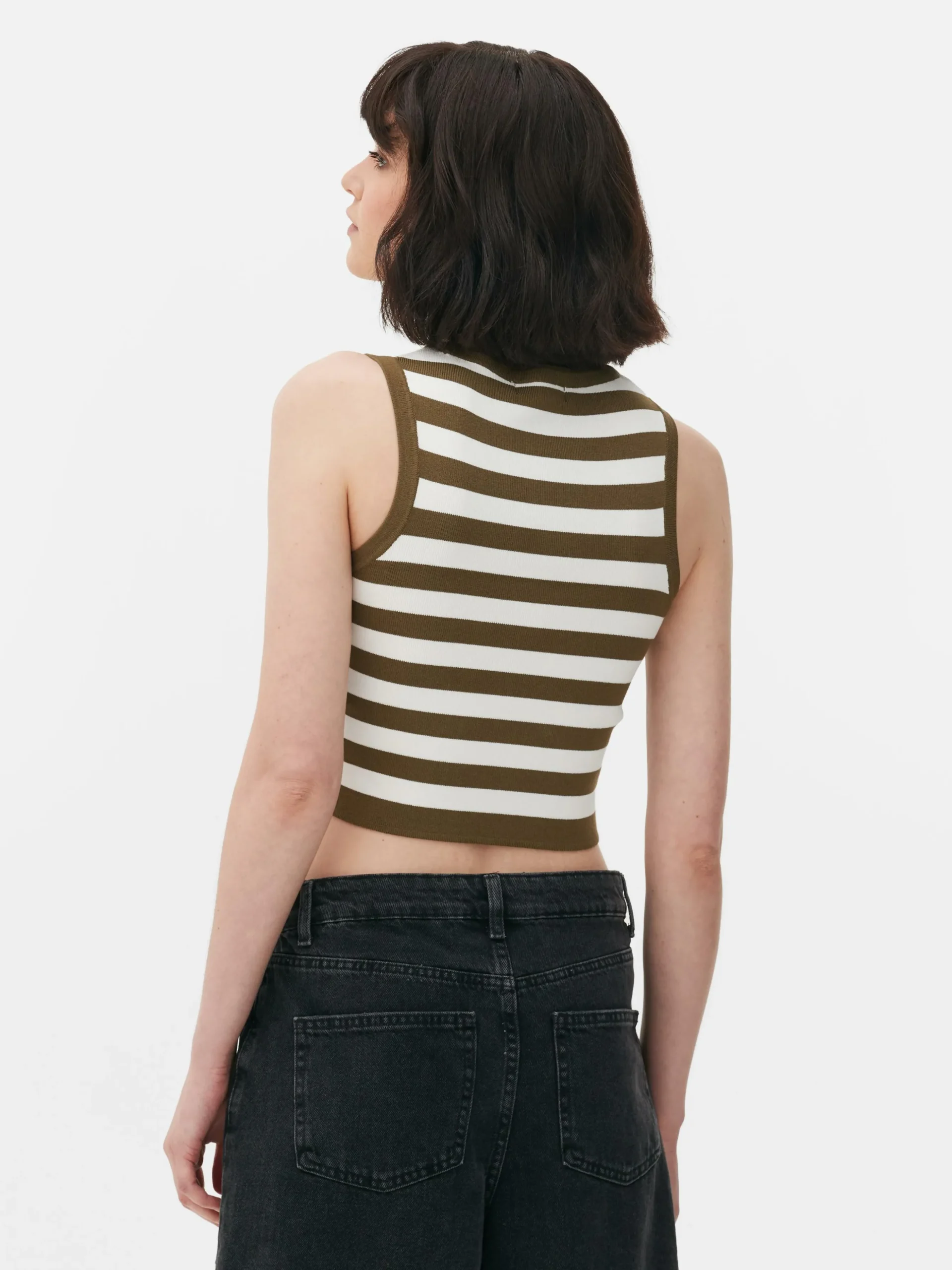 Ribgebreide Korte Tanktop Met Ronde Hals