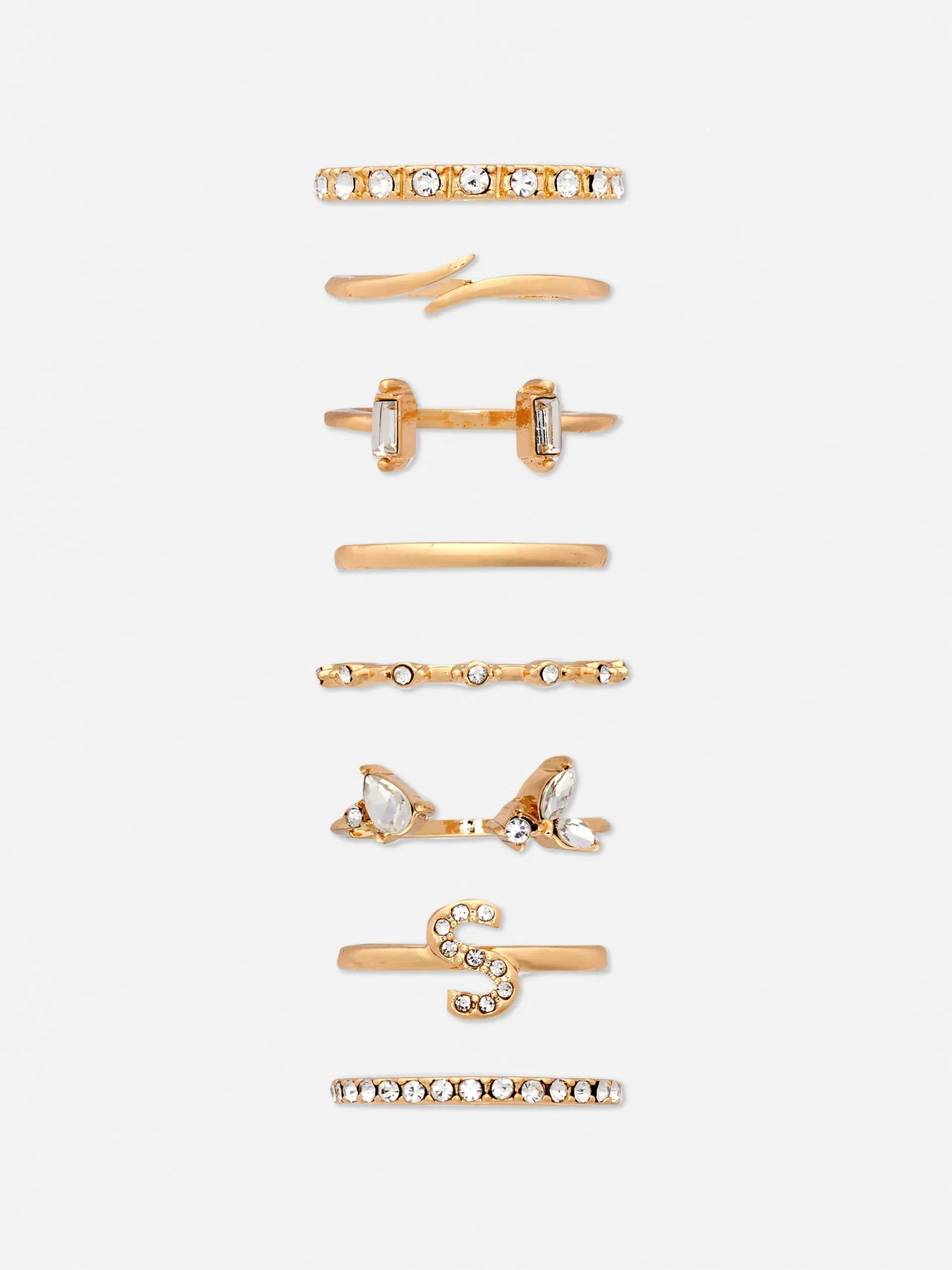 Ringen Met Initiaal Met Stras, Set Van 8