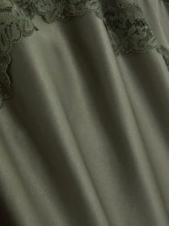 Satijnen Midi-nachtjapon Met Kanten Rand