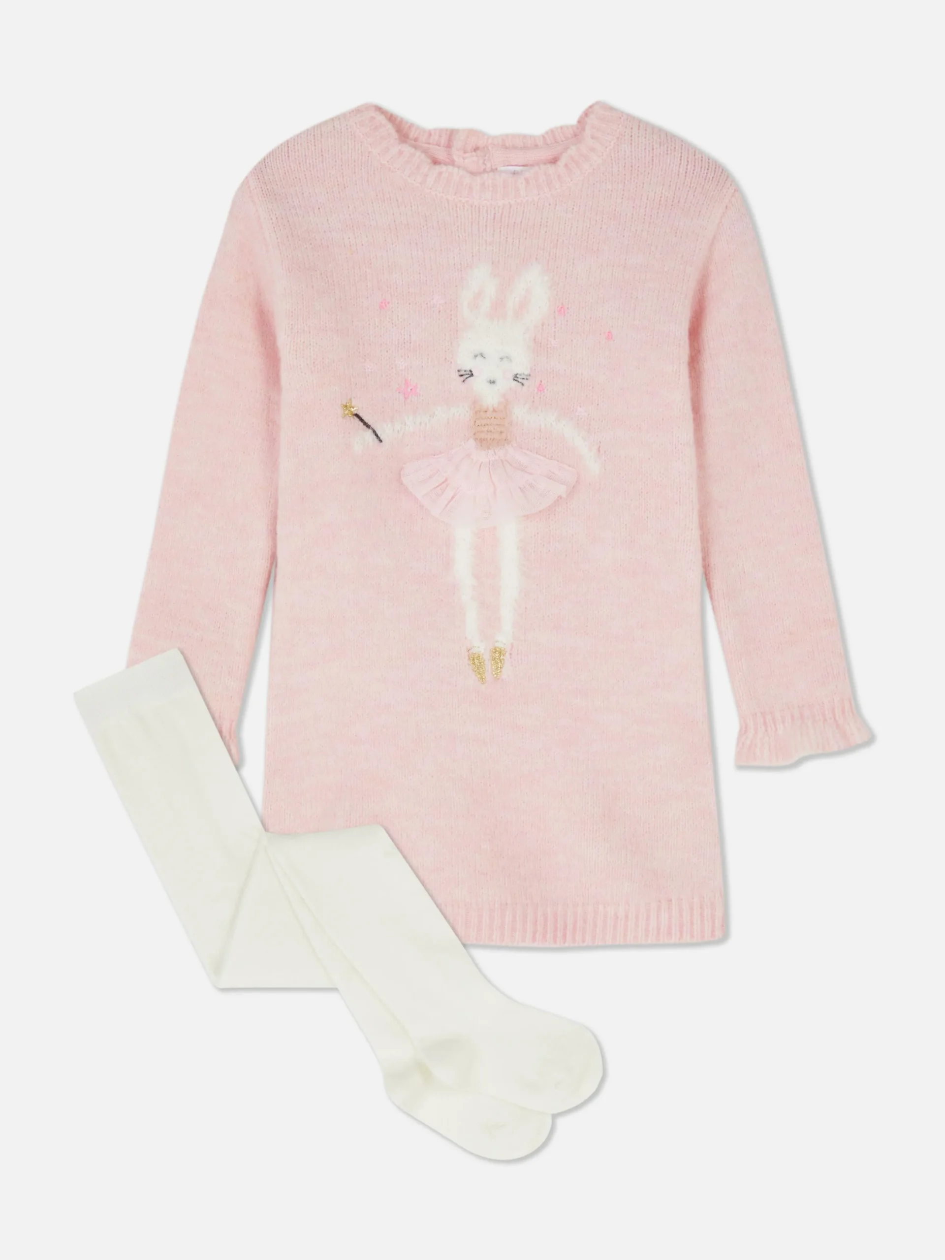 Set Met Gebreide Overgooier En Maillot Met Konijn