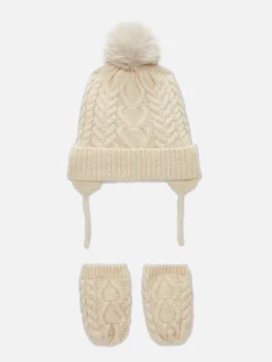 Set Van Kabelgebreide Beanie En Wanten