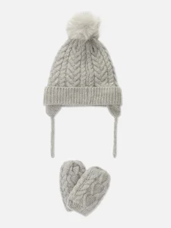 Set Van Kabelgebreide Beanie En Wanten