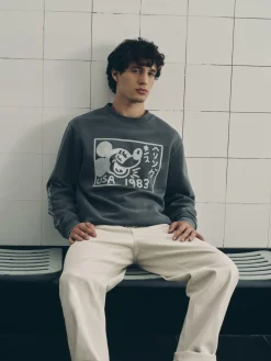 Sweatshirt Met Acid Wash Disney X Keith Haring