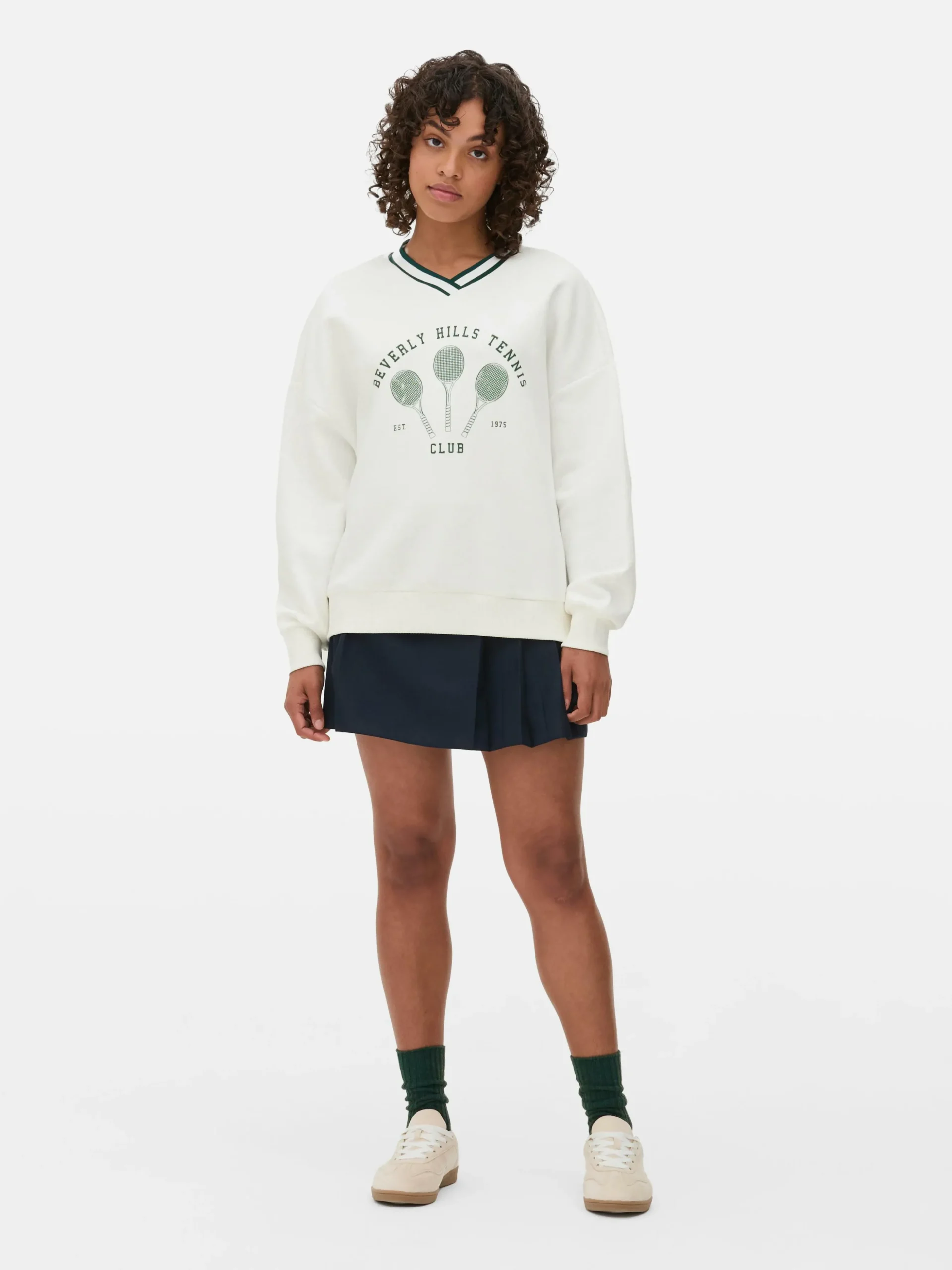 Sweatshirt Met V-hals Met Tennisprint
