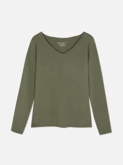 T-shirt Met Lange Mouwen En V-hals
