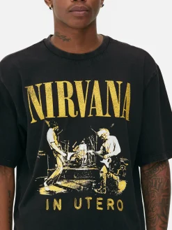 T-shirt Met Verwassen Effect Nirvana