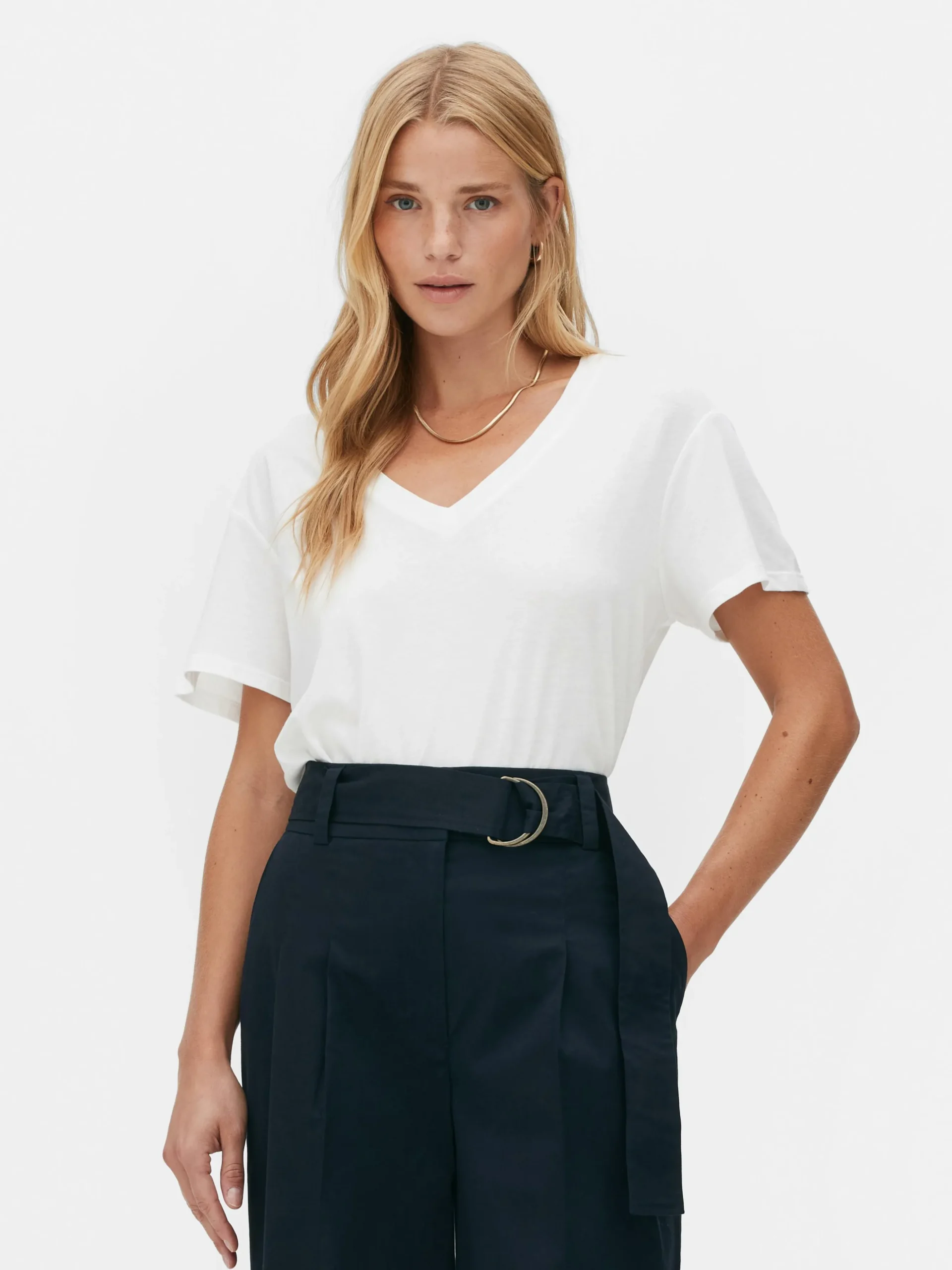 T-shirt Met V-hals Van Katoenmix