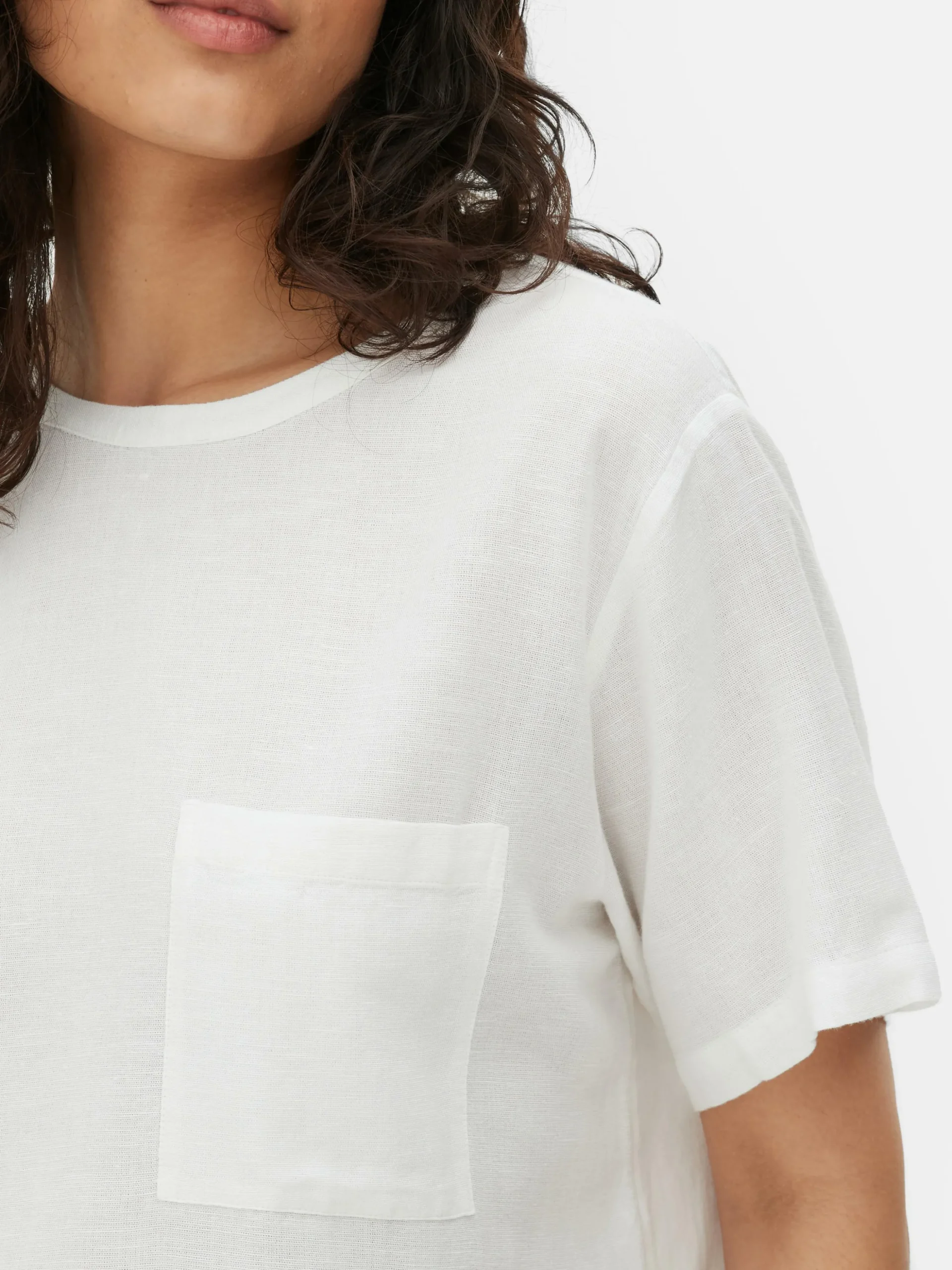 T-shirt Van Linnenmix Met Borstzakje