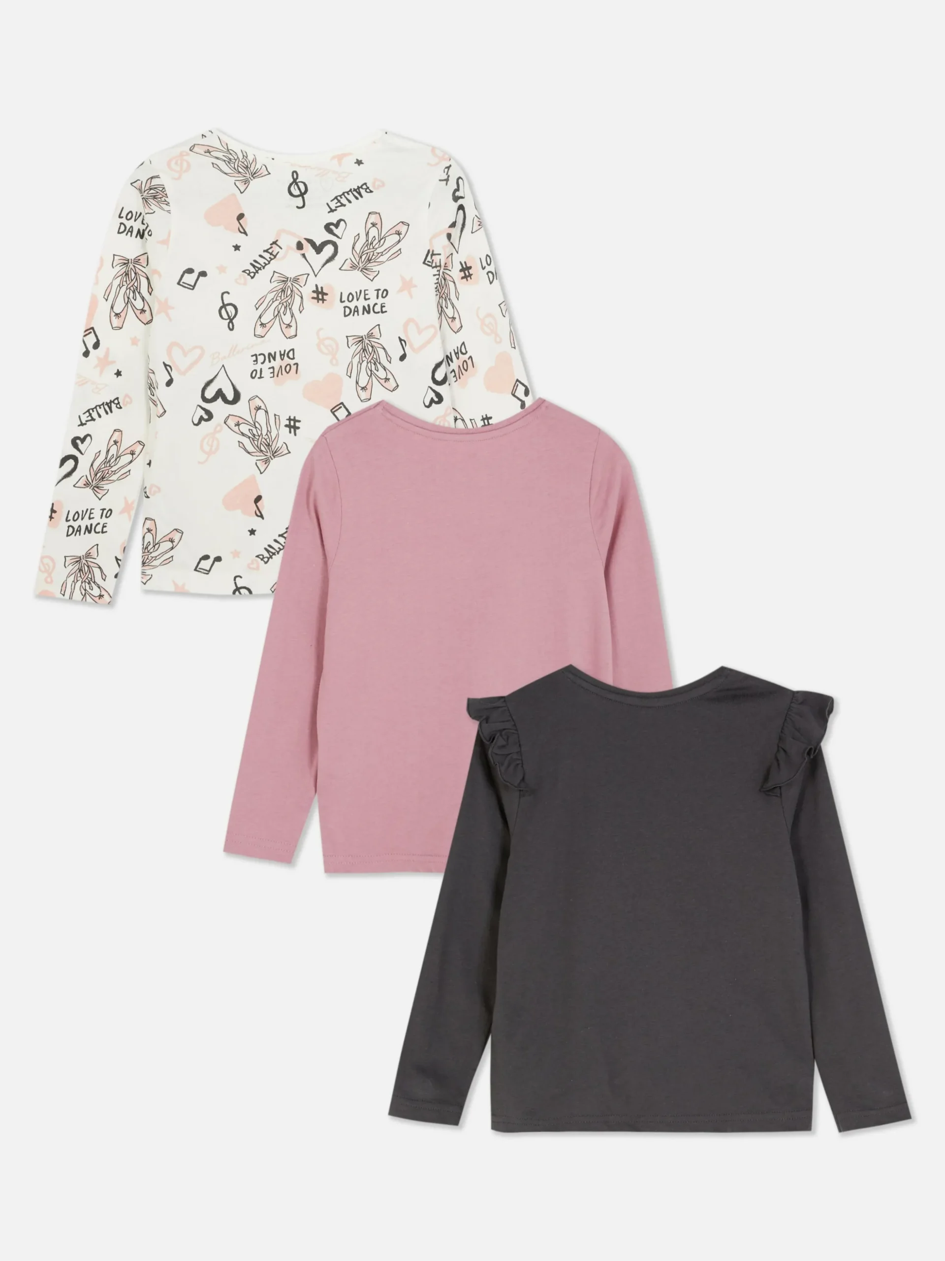 T-shirts Met Lange Mouwen En Balletprints, Set Van 3