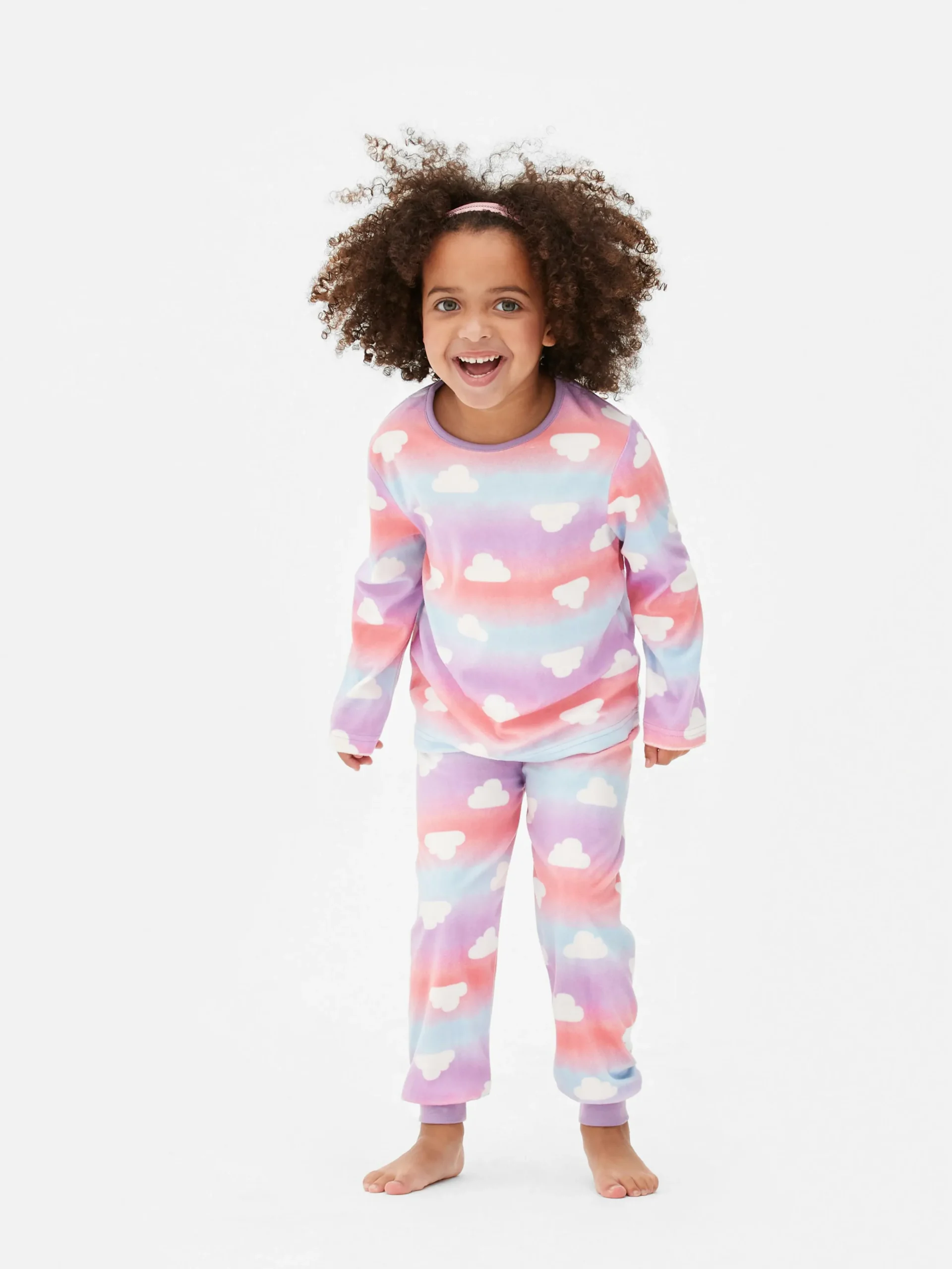 Velours Pyjama Met Wolken En Kleurverloop