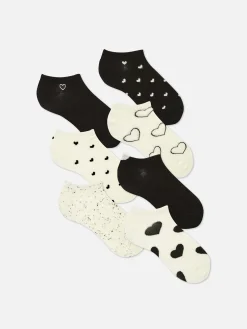 Zwart-witte Enkelsokken Met Hartjes, 7 Paar