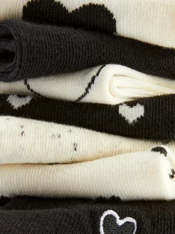 Zwart-witte Enkelsokken Met Hartjes, 7 Paar